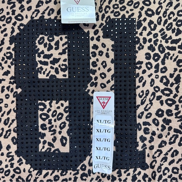 GUESS | Rhinestone “81” Leopard Graphic Tee – Sporty Glam Y2K | Size XL | NWT - Picture 2 of 9